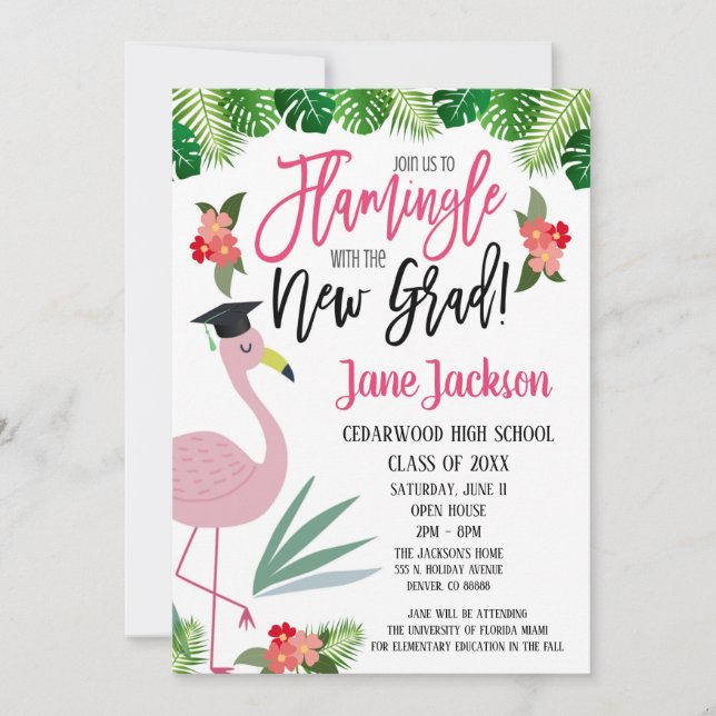  Flamingo Flamingle med Grad Party Inbjudningar (Framsida)