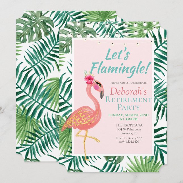 Flamingo Flamingle pensionsfest inbjudan (Fram/baksida)