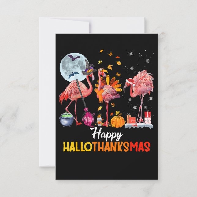 Flamingo| Flamingo Halloween och God jul Tack Kort (Framsida)