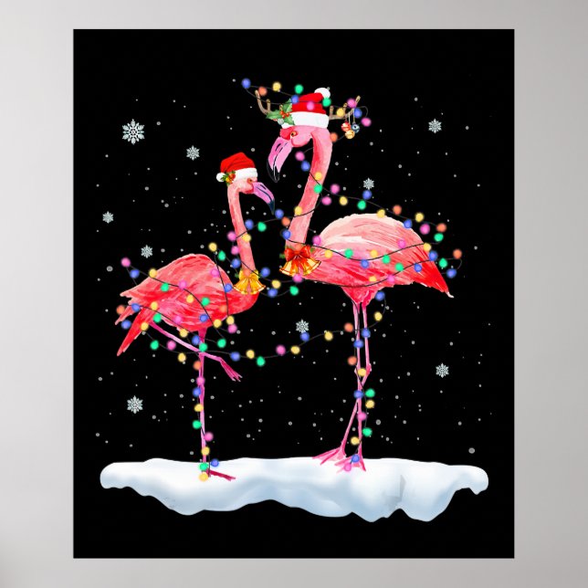 Flamingo | Flamingo Julgran Santa Hat Julafton Poster (Framsidan)