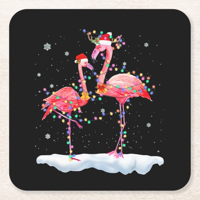 Flamingo | Flamingo Julgran Santa Hat Julafton Underlägg Papper Kvadrat (Framsidan)