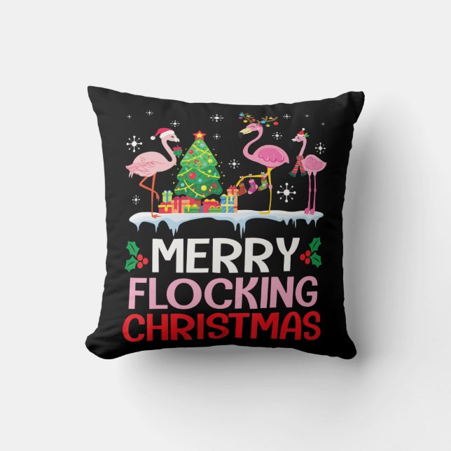 Flamingo| Flamingo Noel Hats dansar på Snö Kudde (Framsida)