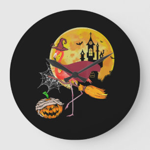 Flamingo Flamingo Riding Broom Pumpkin Halloween Stor Klocka