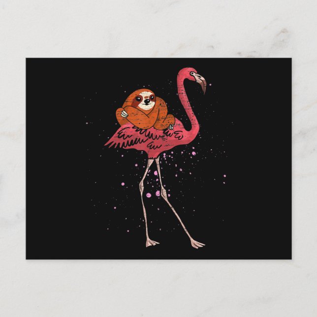 Flamingo |Flamingo Riding Sloth Animal Lover Gifts Meddelande Vykort (Framsida)