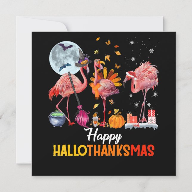 Flamingo|Flamingo tack till Thanksgiving Halloween Inbjudningar (Framsida)