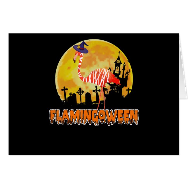 Flamingo | Flamingoween Funny Witch Halloween Hälsningskort (Framsidan Horizontal)