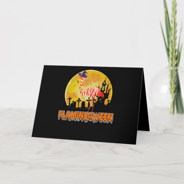 Flamingo| Flamingoween Funny Witch Halloween Kort (Framsida)