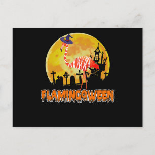 Flamingo Flamingoween Funny Witch Halloween Meddelande Vykort