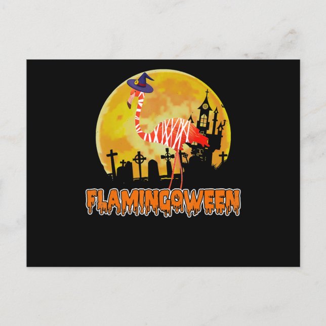 Flamingo | Flamingoween Funny Witch Halloween Meddelande Vykort (Framsida)