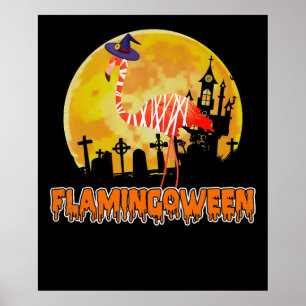 Flamingo Flamingoween Funny Witch Halloween Poster