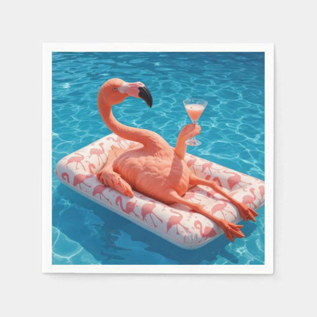 Flamingo Floating With a Cocktail In a Pool Pappersservett (Framsidan)