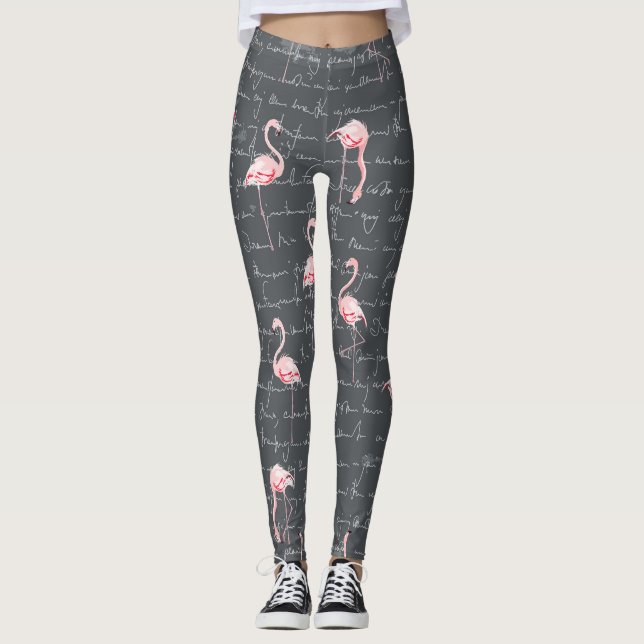 Flamingo Flock: Mörk Grått Vintage. Leggings (Framsida)
