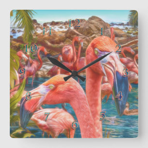 FLAMINGO FLOCK ÖARNA FYRKANTIG KLOCKA