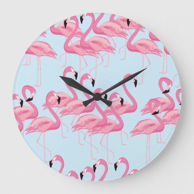 Flamingo Flock: Tropical Vintage Print Stor Klocka (Framsida)