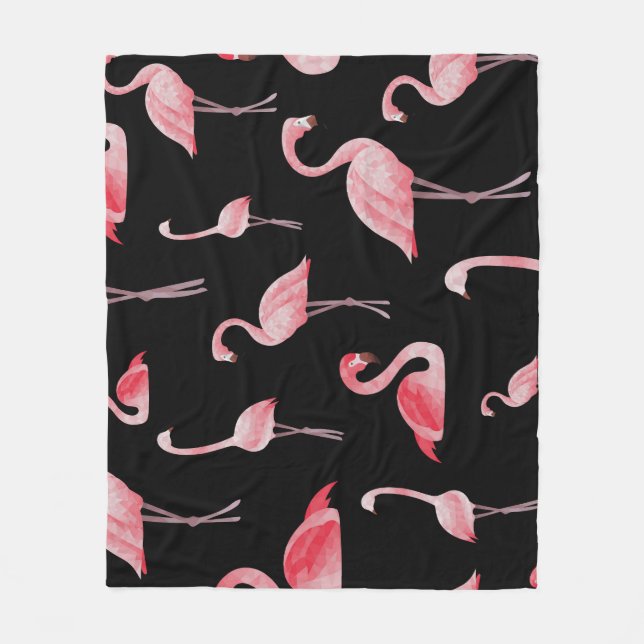 Flamingo Flock: Vintage Sömlös design Fleecefilt (Framsidan)