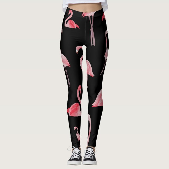 Flamingo Flock: Vintage Sömlös design Leggings (Framsida)