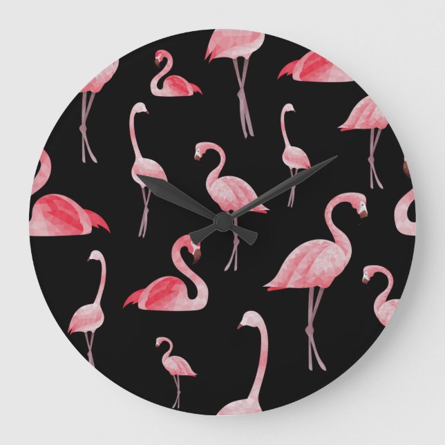 Flamingo Flock: Vintage Sömlös design Stor Klocka (Framsida)