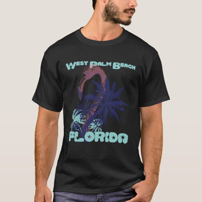 Flamingo Florida West Palm Beach Palm trees Vacati T Shirt (Framsida)