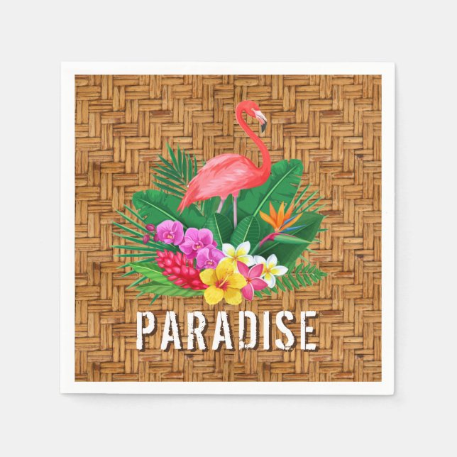Flamingo Flowers på Wicker Mönster Pappersservett (Framsidan)