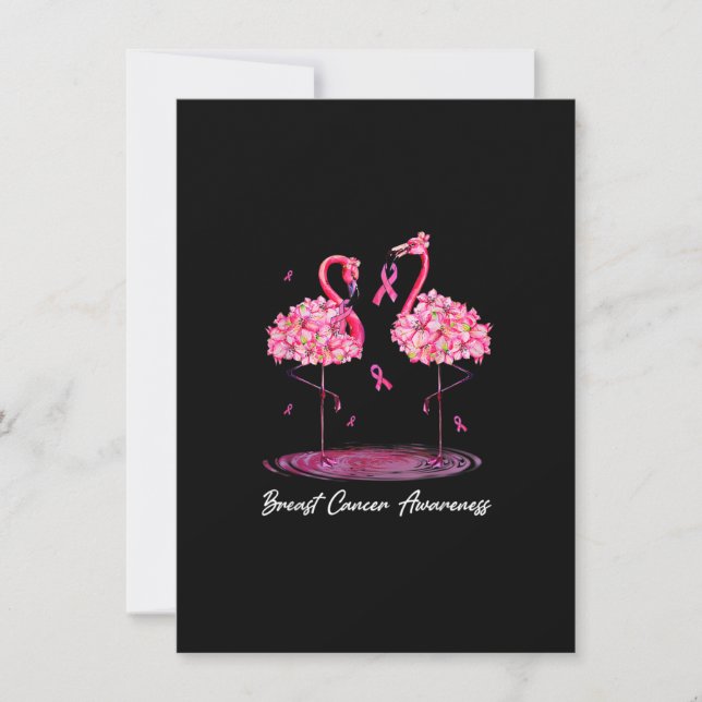 Flamingo Flowers Rosa Ribbon Breast Cancer Awarene Inbjudningar (Framsida)