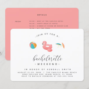 Flamingo Flyter Bassäng Party Bachelorette Helg Inbjudningar