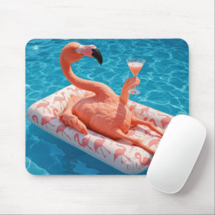 Flamingo flyter med en drink i en pool musmatta