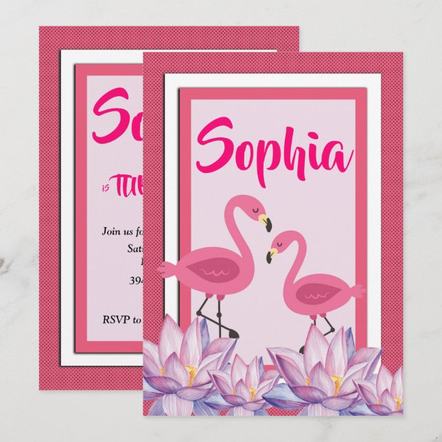 Flamingo-födelsedag Inbjudningar (Fram/baksida)