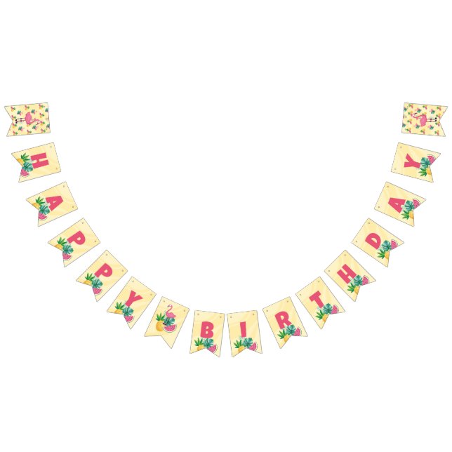 Flamingo-Födelsedagsfest - Banderollbanderoll för  Vimplar (Alla)