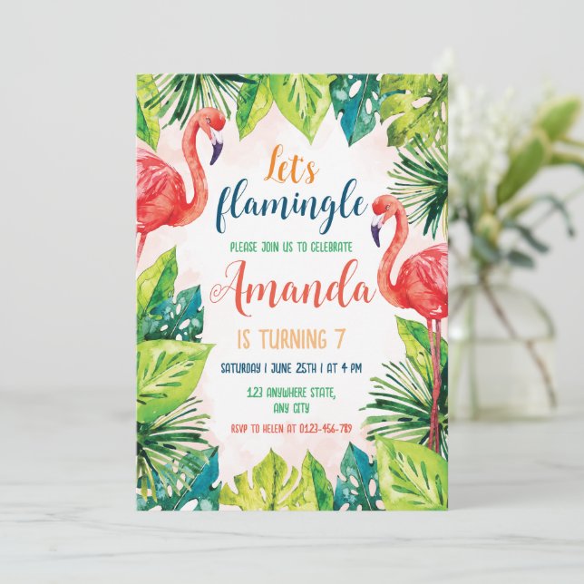 Flamingo Födelsedagsfest inbjudan Let's Flamingle (Stående Fram)