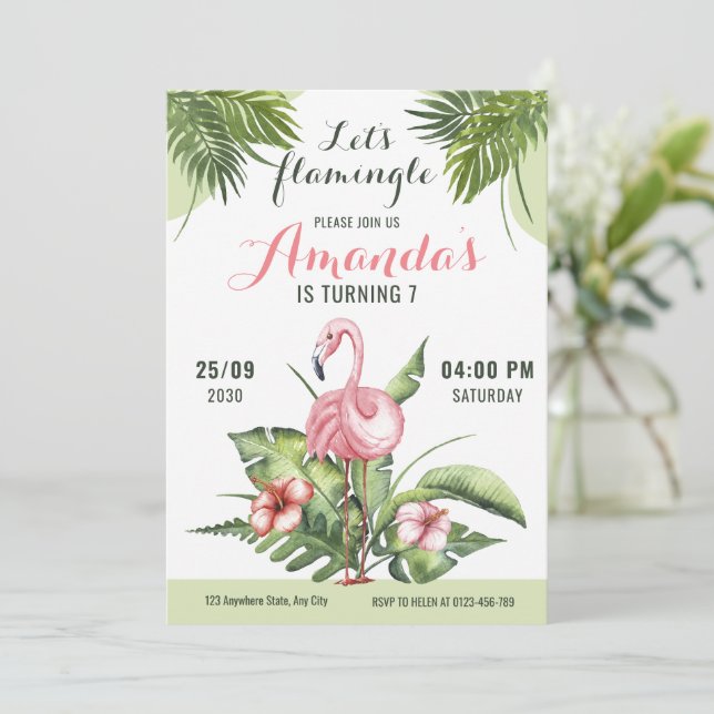 Flamingo Födelsedagsfest inbjudan Let's Flamingle (Stående Fram)