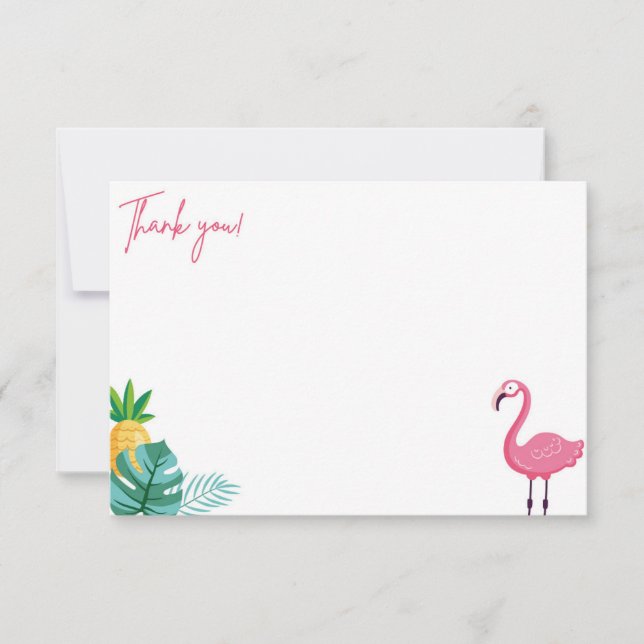 Flamingo-Födelsedagsfest - Tack med platt anteckni (Framsida)