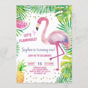 Flamingo Födelsedagsfest Tropical Girl Bassäng Par Inbjudningar