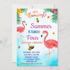Flamingo-födelsedagsinbjudan Tropical luau inbjuda Inbjudningar