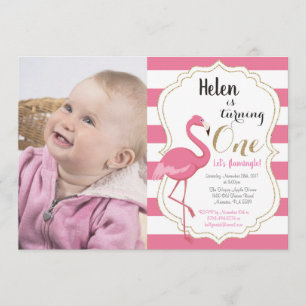 Flamingo första födelsedagsinbjudan Flicka Inbjudningar