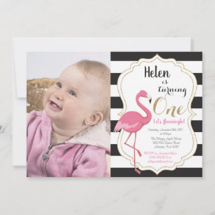 Flamingo Första Födelsedagsinbjudan Flickor Inbjudningar