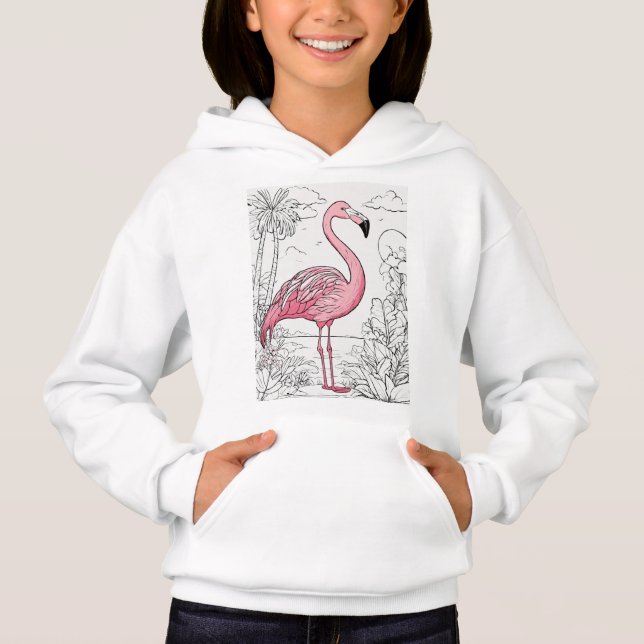 Flamingo Frenzy: Girls'Pullover Hoodie T Shirt (Framsida)