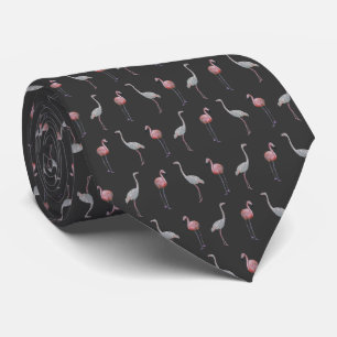 Flamingo Frenzy Tie Dubbla Sided Print (Mörk Grått Slips
