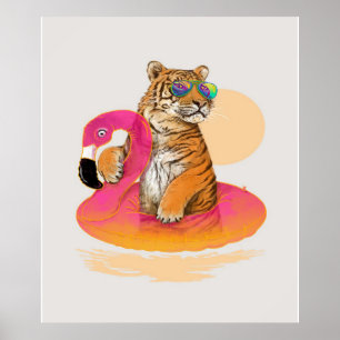 Flamingo Funny Chillin Flamingo Tiger Friends Poster