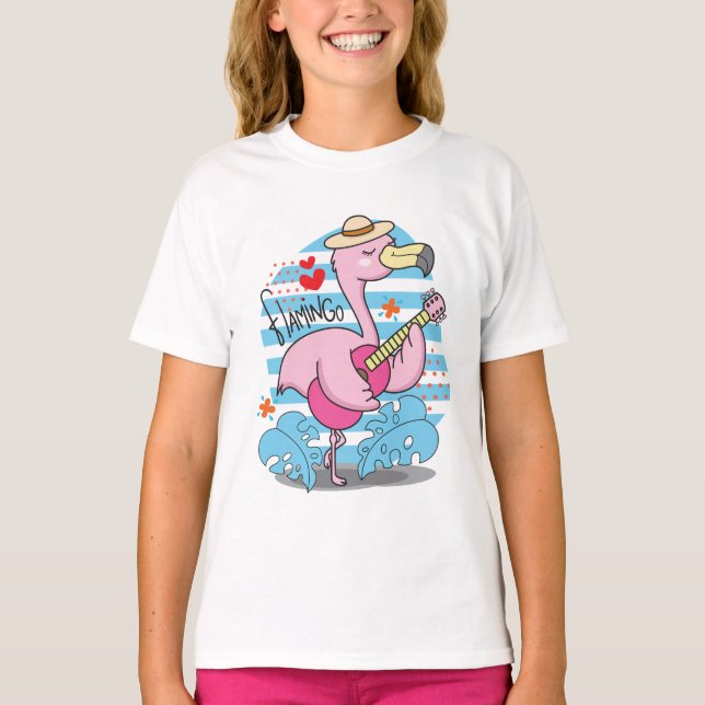 Flamingo Funny Cute Girl T Shirt (Framsida)