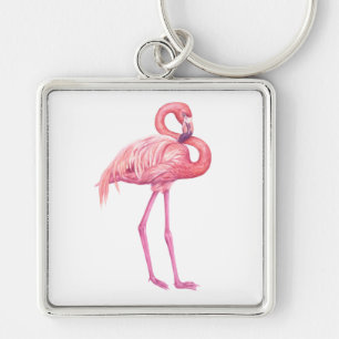 Flamingo Fyrkantig Silverfärgad Nyckelring