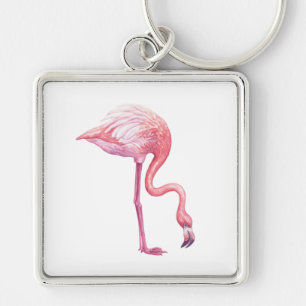 Flamingo Fyrkantig Silverfärgad Nyckelring