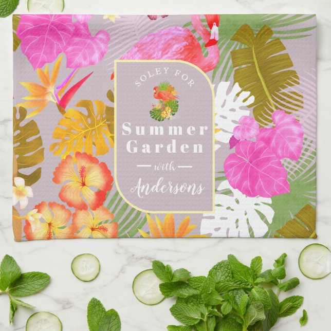 Flamingo Garden Grått Kökshandduk (Vikta)