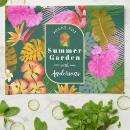 Flamingo Garden Mörk grönt Kökshandduk