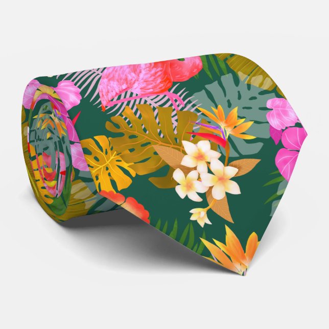 Flamingo Garden Mörk grönt Slips (Rullad)