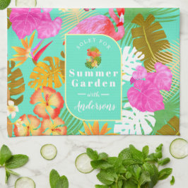 Flamingo Garden Teal Kökshandduk