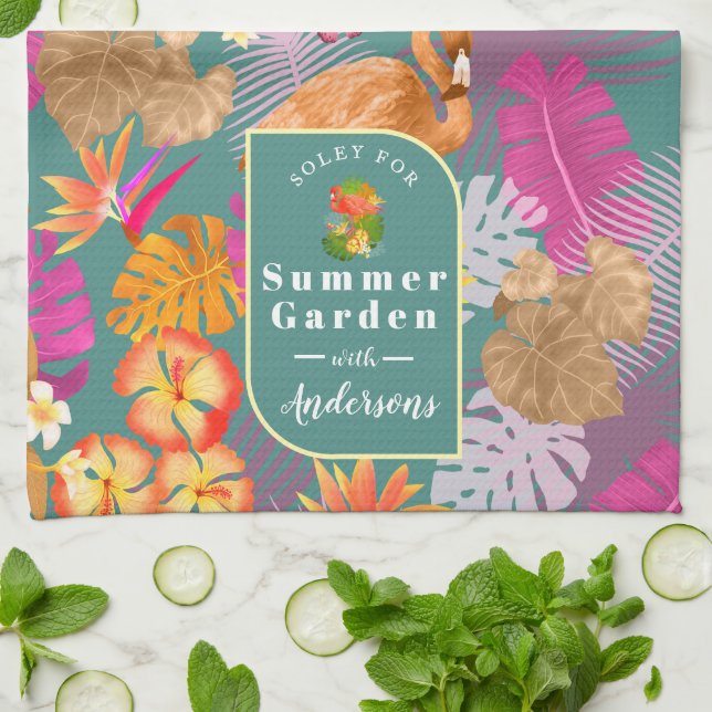 Flamingo Garden Turcouise Kökshandduk (Vikta)