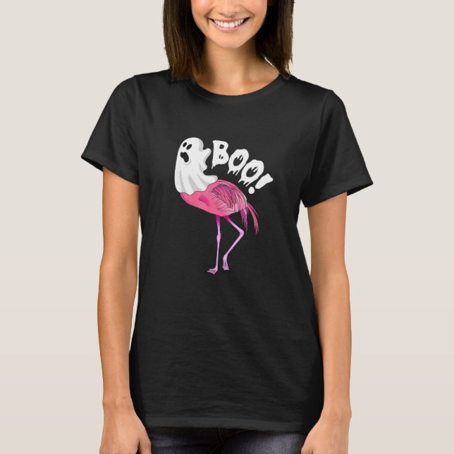 Flamingo Ghost Boo Rosa Sunset Retro Halloween Bir T Shirt (Framsida)