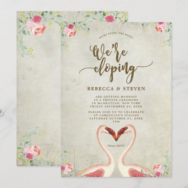 flamingo gifter sig eloping-inbjudan inbjudningar (Fram/baksida)