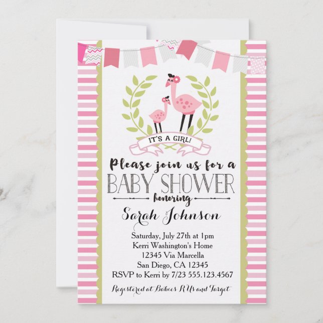 Flamingo Girl Baby Shower-inbjudan Inbjudningar (Framsida)
