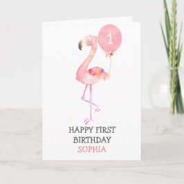 Flamingo Girl Rosa First Birthday 1 Birthday 1 Kort